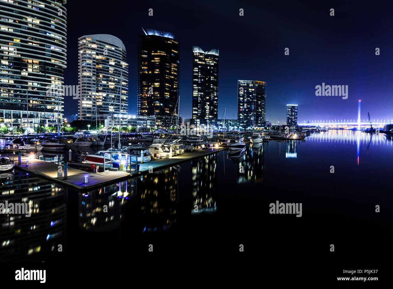 Night View From Yarra River City Of Melbourne Australia Stock