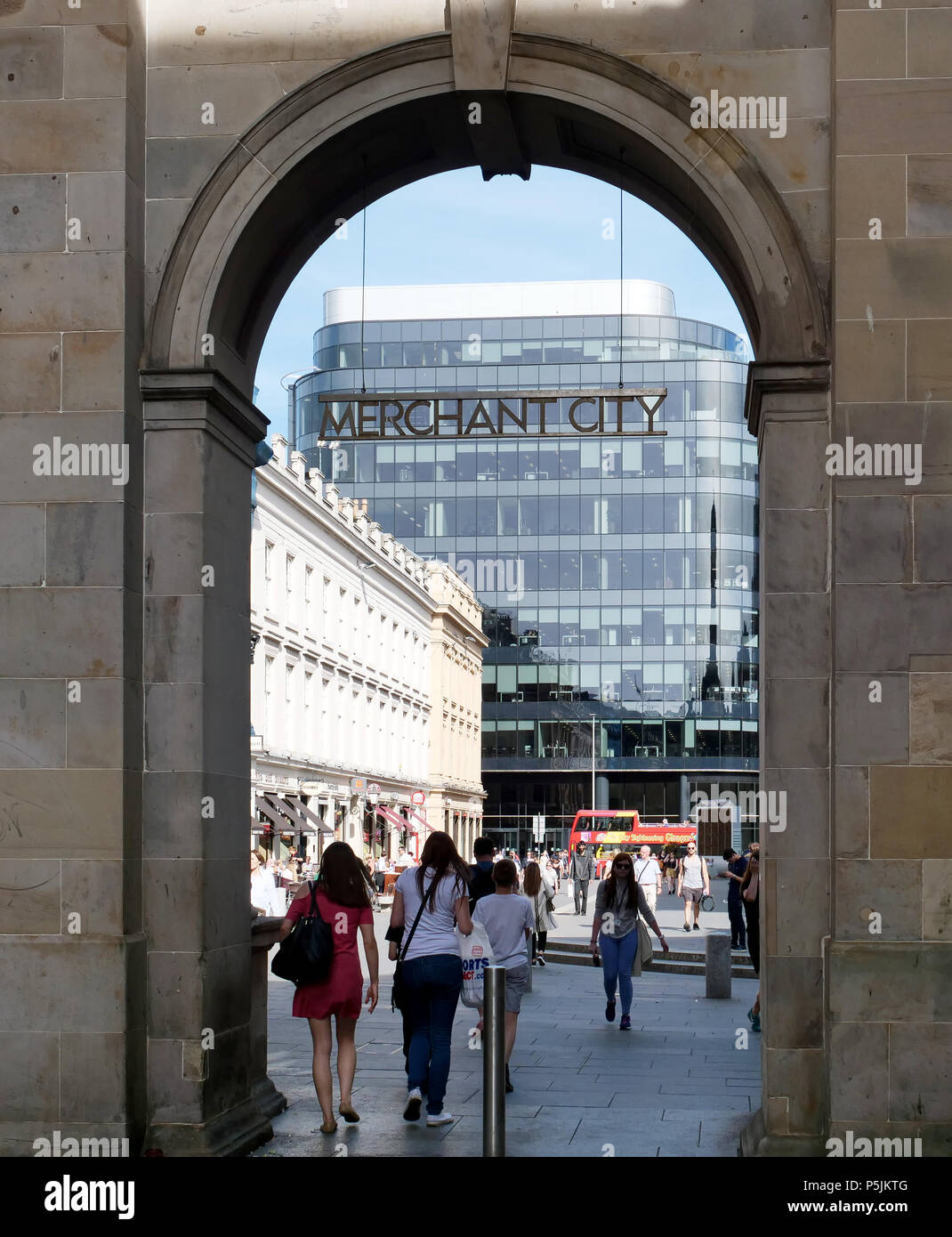 Archway leading to Glasgow's Merchant City from Royal Bank Place, Glasgow, Scotland, United Kingdom Stock Photo