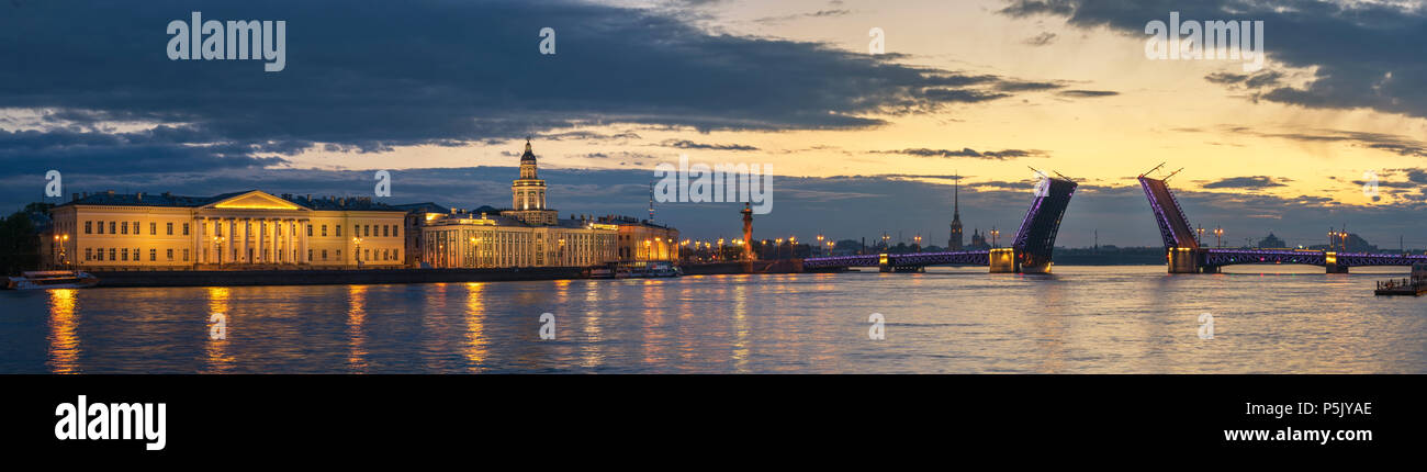 Saint Petersburg panorama sunrise city skyline at Palace Bridge, Saint Petersburg, Russia Stock Photo