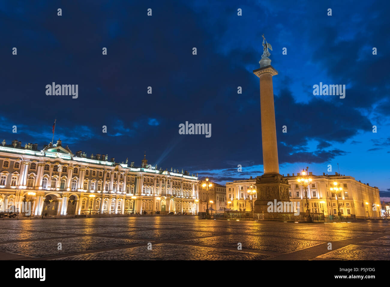 Saint Petersburg night city skyline at Palace Square, Saint Petersburg, Russia Stock Photo