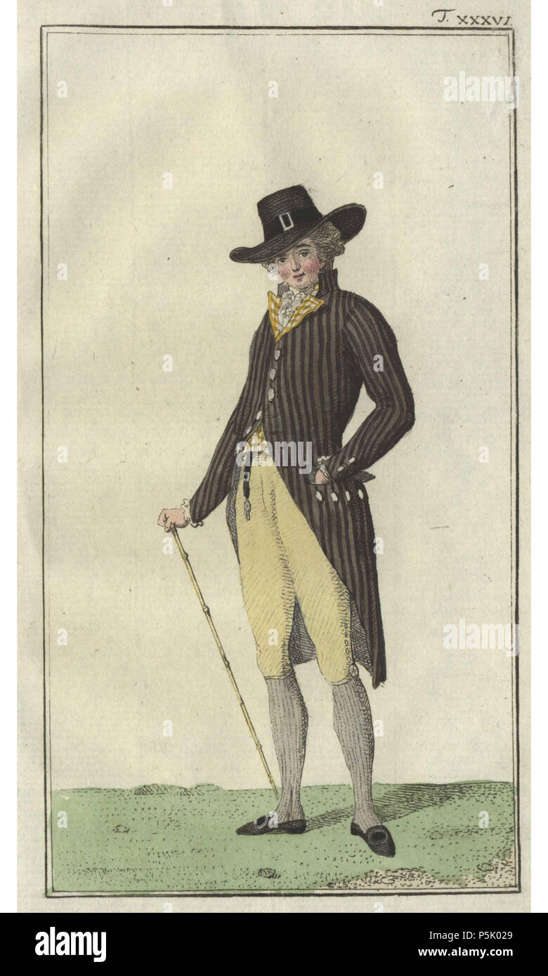 N/A. Deutsch: Englischer Herr von neuester Mode . December 1786. Journal des Luxus und der Moden 26 Frack London 1786 Stock Photo