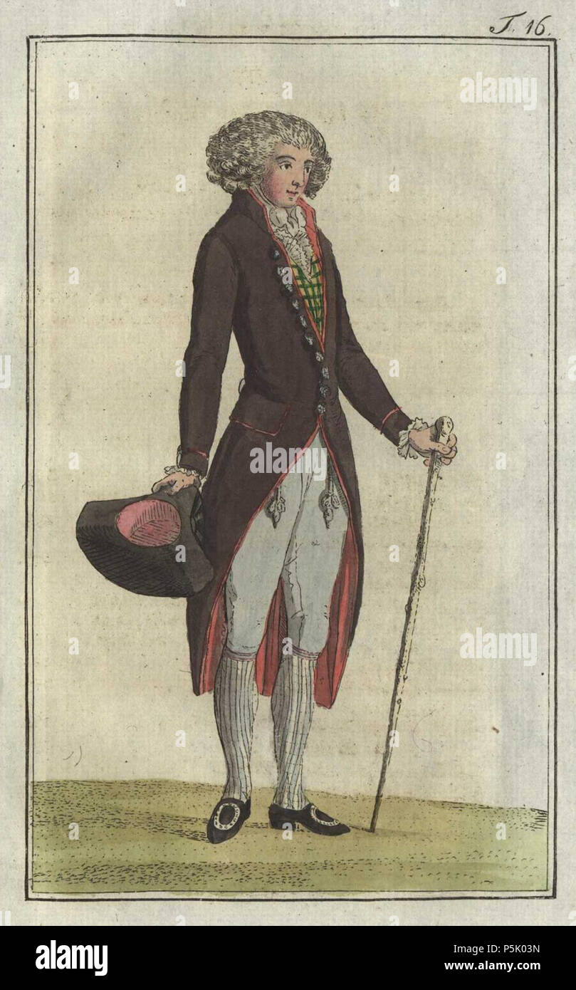 N/A. Deutsch: deutscher Elegant aus dem Jahre 1789 . June 1789. Journal des Luxus und der Moden 26 Deutscher Elegant 1789 Stock Photo