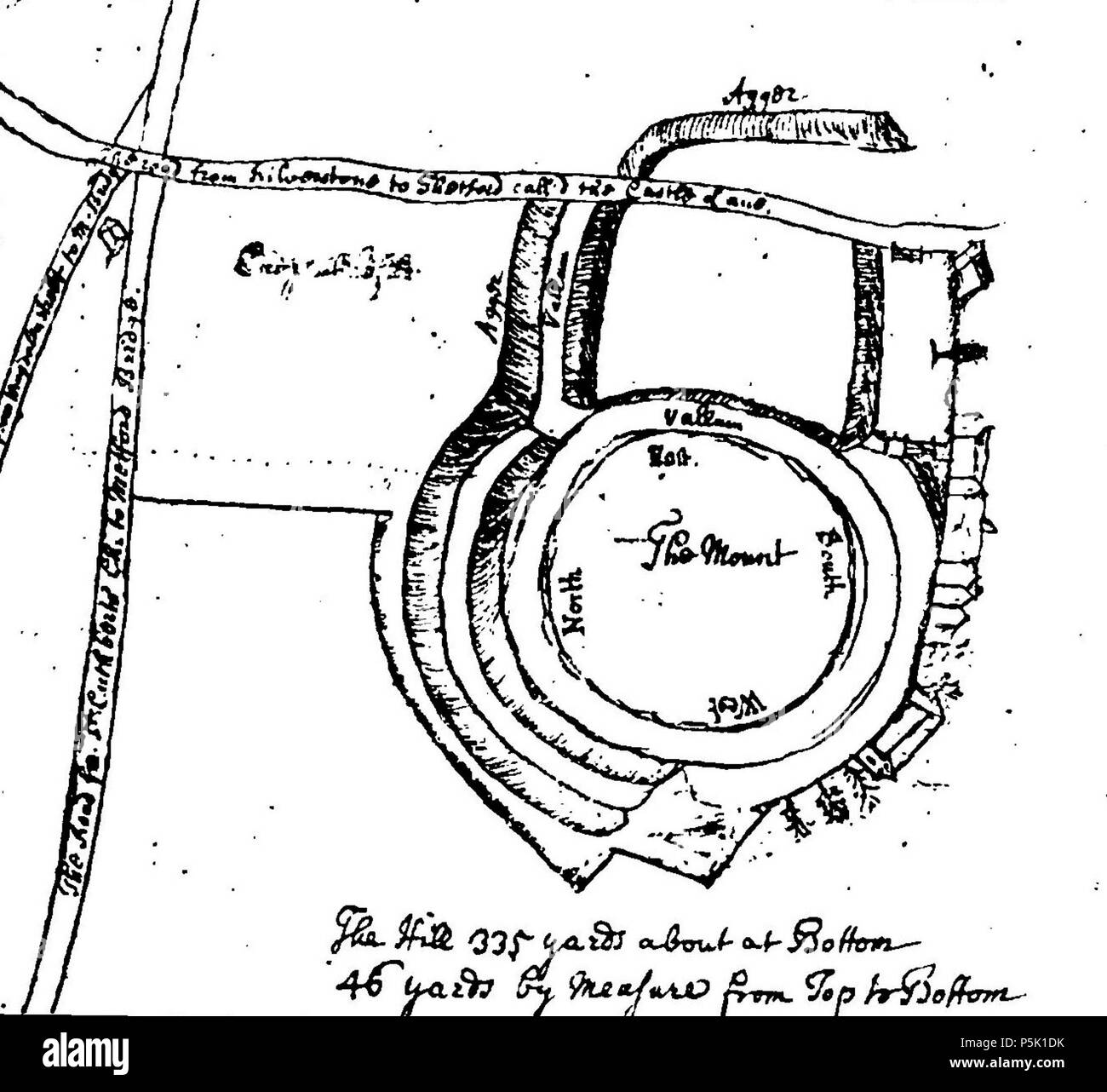 N/A. English: Sketch of Thetford Castle, around 1740 . 11 June 2011. Tom Martin, 18th century 31 18th century map of Thetford Castle Stock Photo