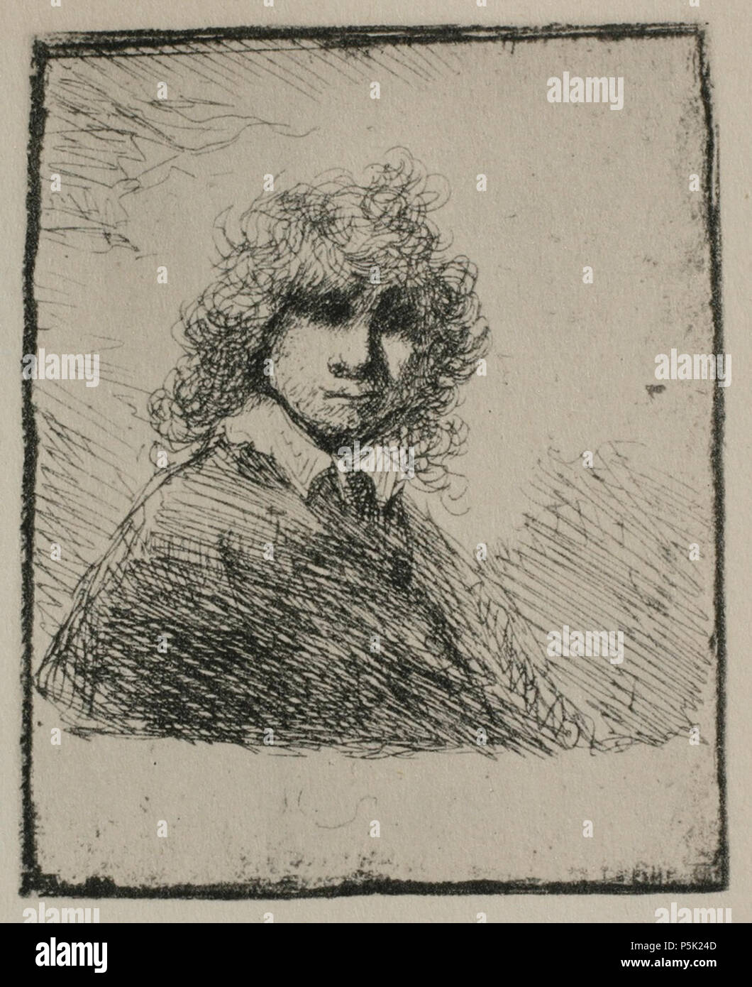 Self-portrait Bareheaded, with High Curly Hair: Head and Bust  circa 1628. N/A 158 B027 Rembrandt Stock Photo