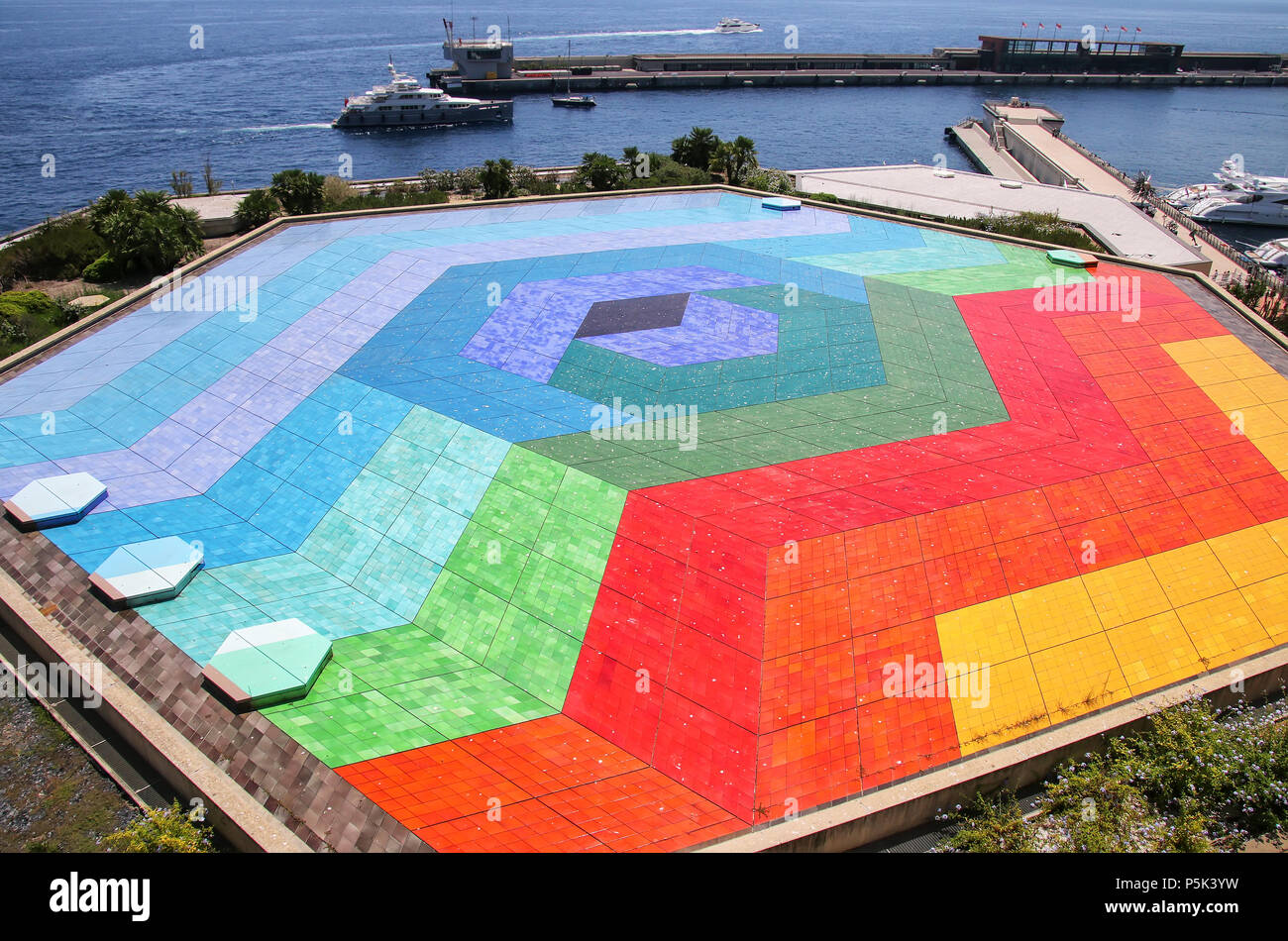 Hexa Grace roof terrace of the Auditorium Rainier III, Grimaldi Forum, Monte Carlo, Monaco. Grimaldi Forum is a conference and congress centre. Stock Photo