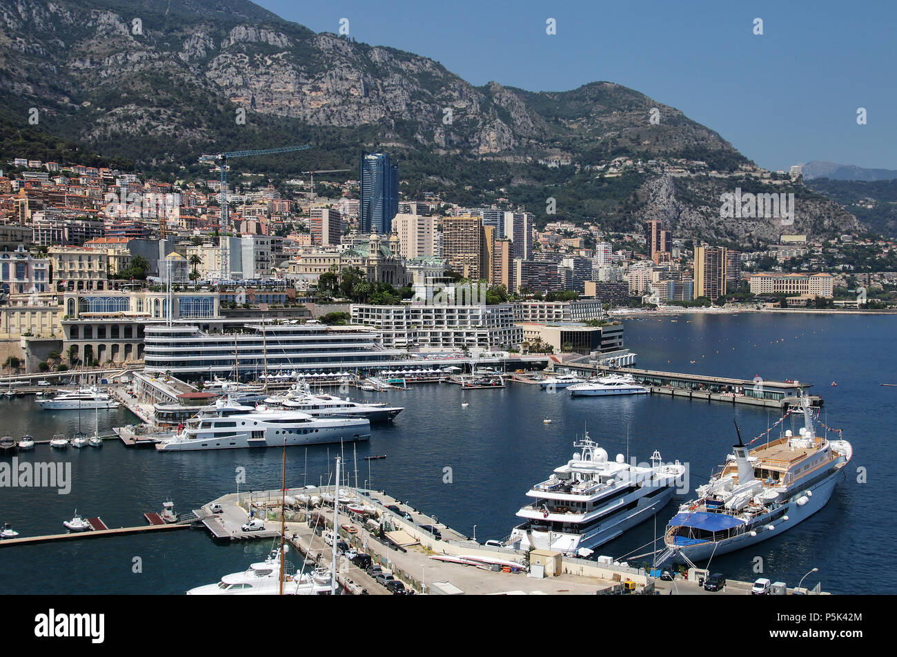 View of La Condamine ward and Port Hercules in Monaco. Port Hercules is the only deep-water port in Monaco Stock Photo