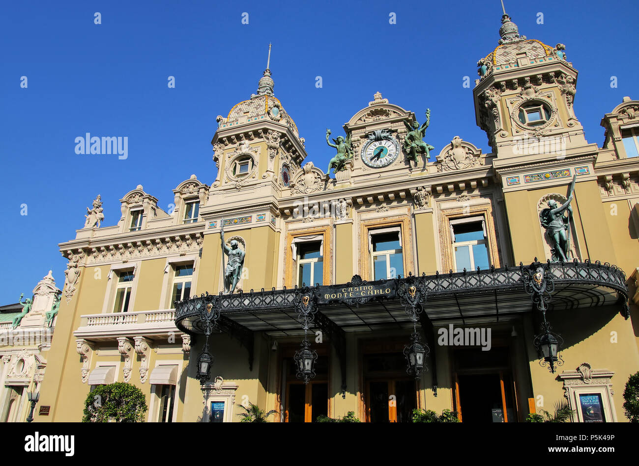 Main entrance of Monte Carlo Casino in Monaco. Monte Carlo Casino is a gambling and entertainment complex. Stock Photo