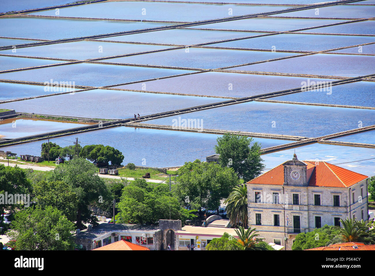 Salt pans in Ston town, Croatia. The Ston salt pans are the oldest in Europe and the largest preserved ones in the history of the Mediterranean Stock Photo