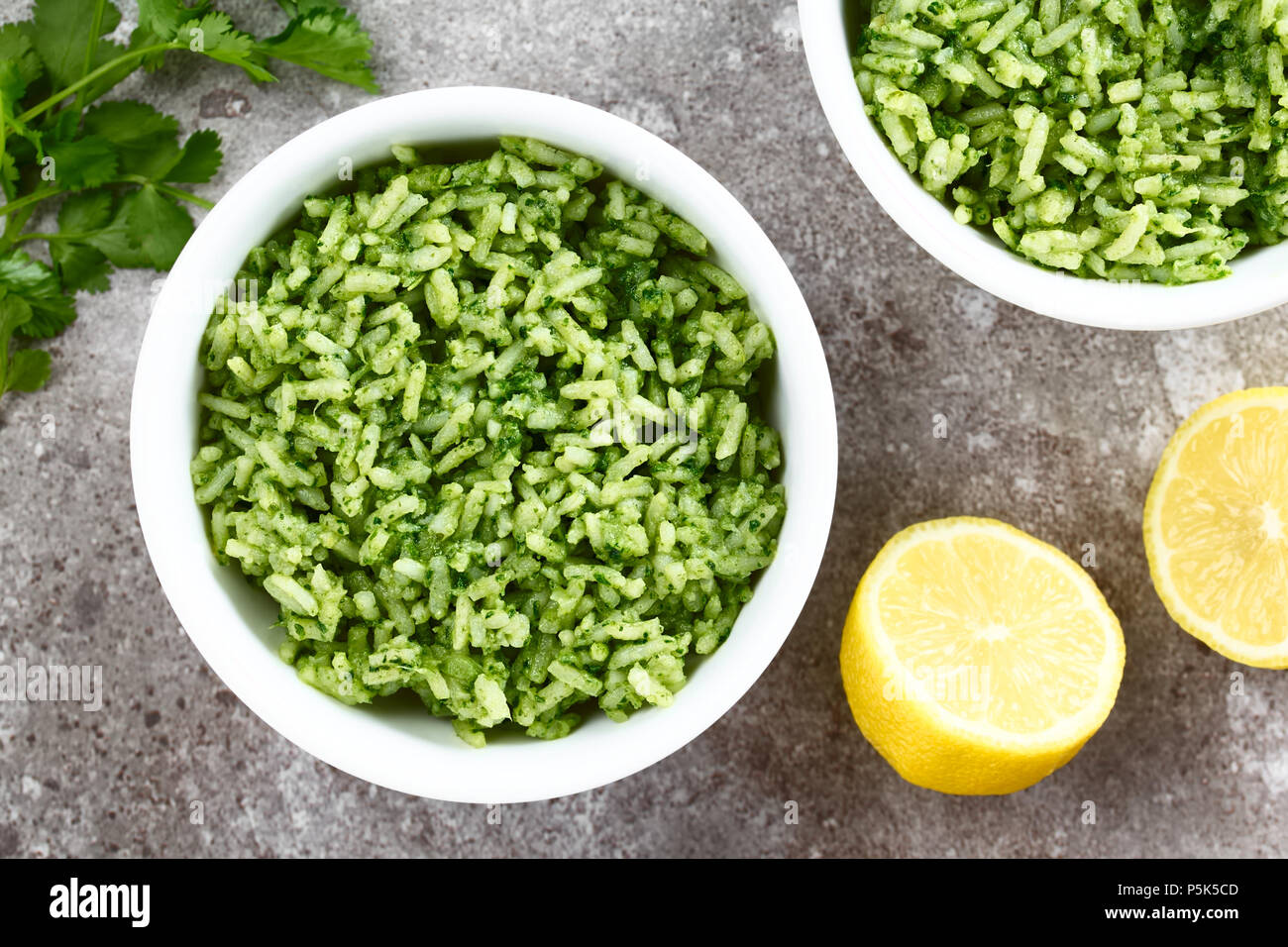 Traditional Mexican Arroz Verde green rice dish made of long-grain rice ...