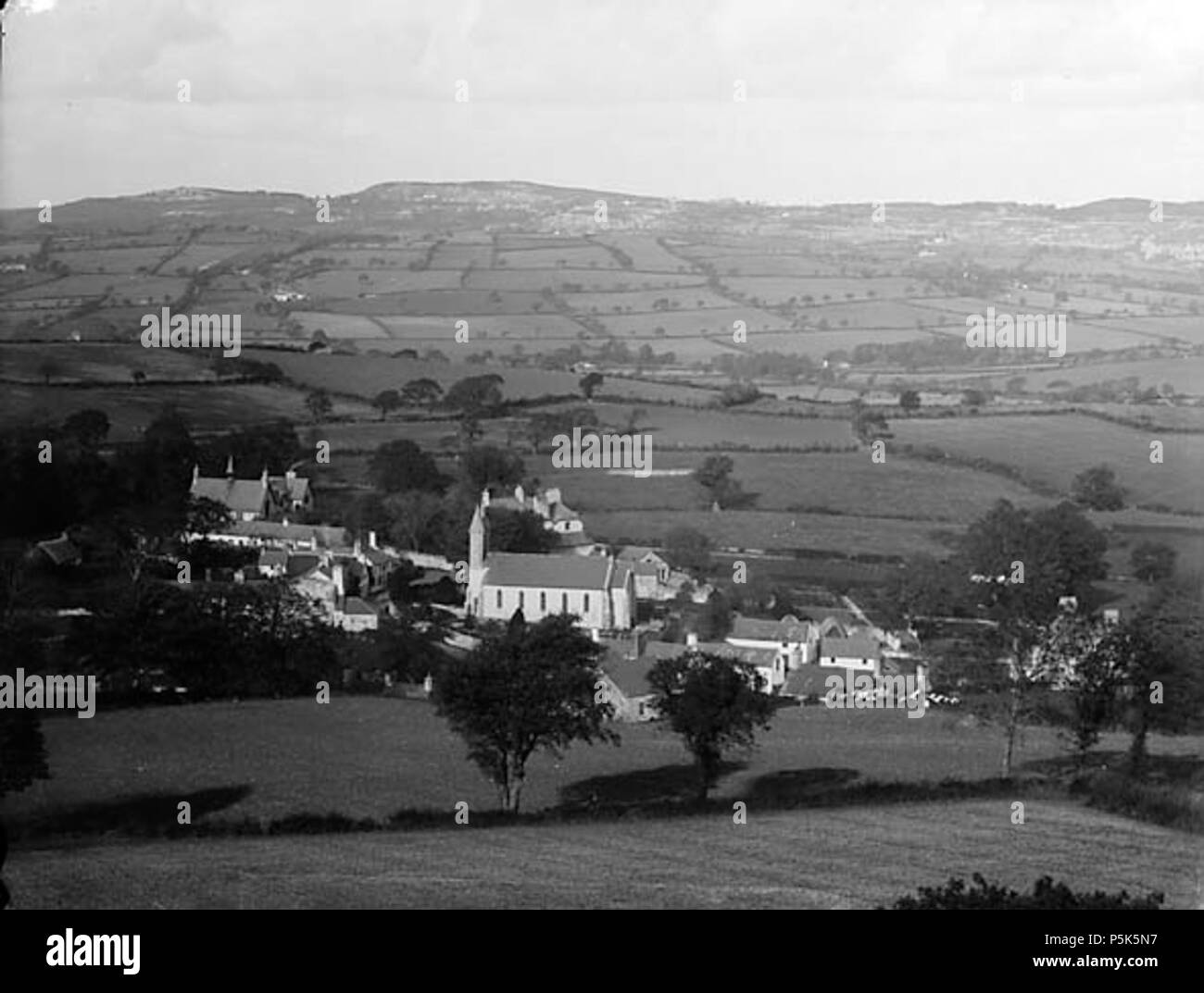 [A view of Betws-yn-Rhos from the hill] [graphic].. 1 negative : glass, dry plate, b&w ; 16.5 x 21.5 cm. circa 1885. Thomas, John, 47 A view of Betws-yn-Rhos from the hill NLW3361269 Stock Photo
