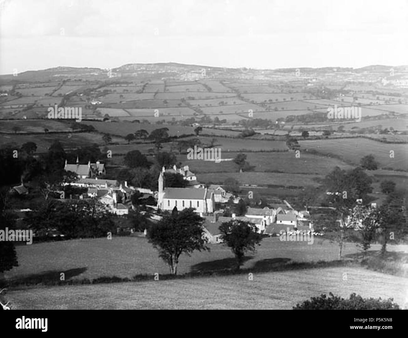 [A view of Betws-yn-Rhos from the hill] [graphic].. 1 negative : glass, dry plate, b&w ; 16.5 x 21.5 cm. circa 1885. Thomas, John, 47 A view of Betws-yn-Rhos from the hill NLW3361271 Stock Photo