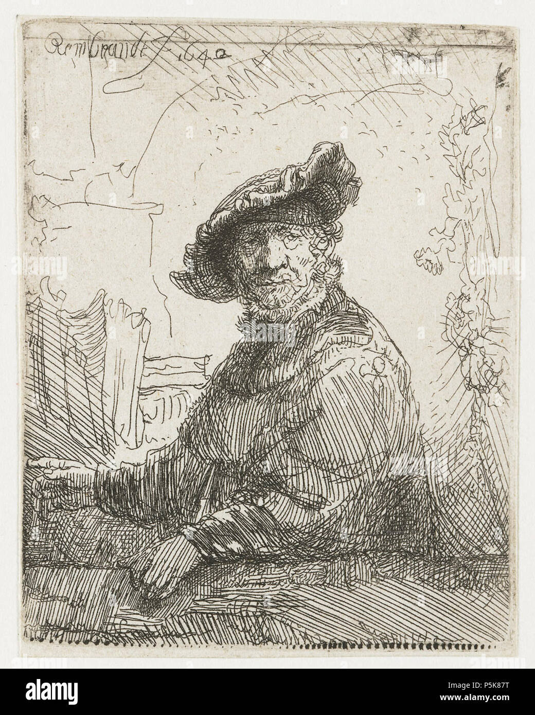 Man in an Arbor  1642. N/A 159 B257 Rembrandt Stock Photo