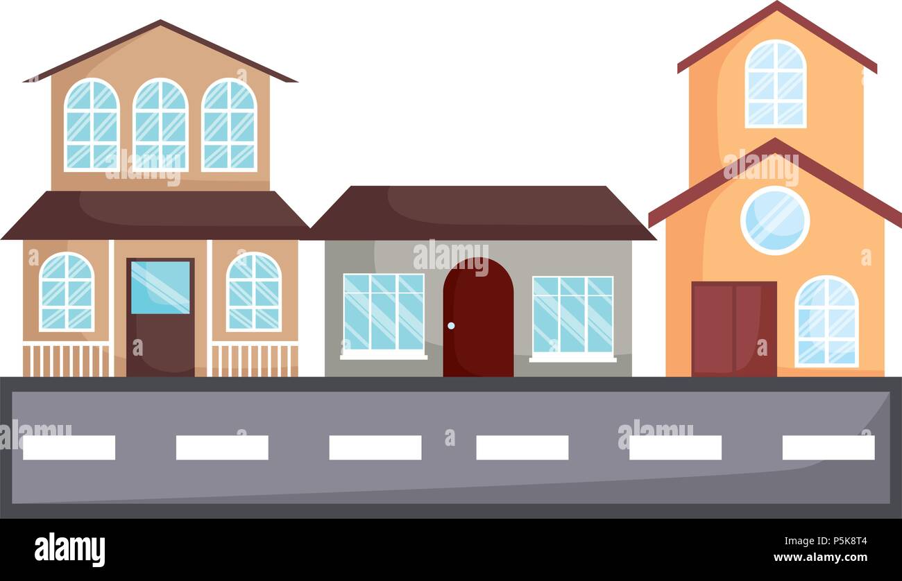 Street with houses over white background, vector illustration Stock ...