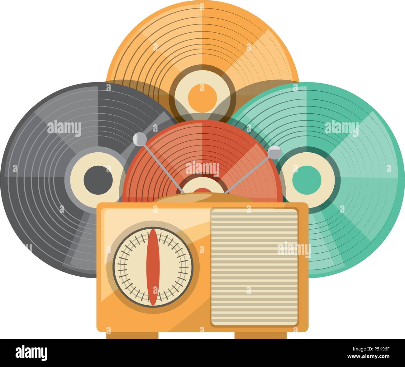 retro radio and vinyls over white background, vector illustration Stock ...