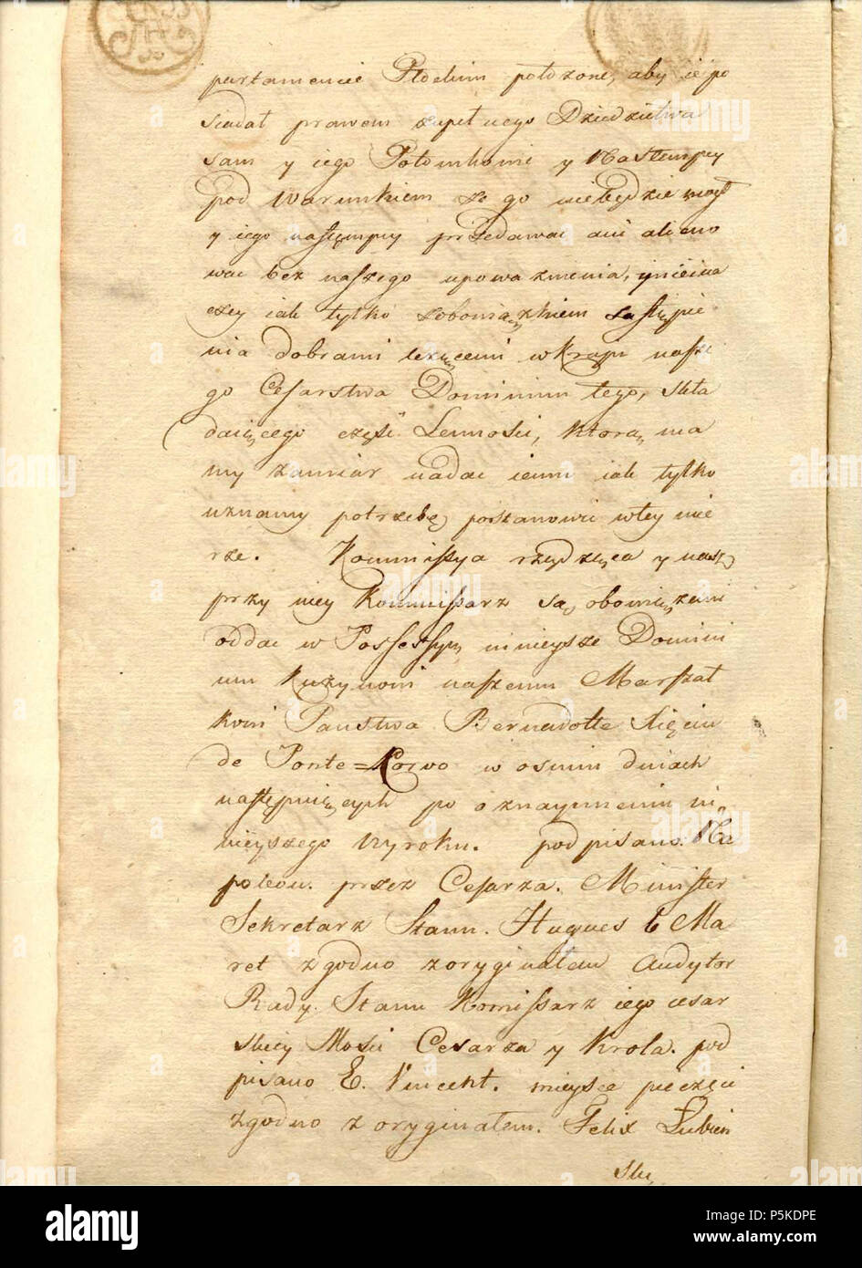 68 AGAD Wpis do księgi hipotecznej potwierdzający akt nadania dóbr ziemskich Opinogóry księciu de Ponte-Corvo 2 Stock Photo