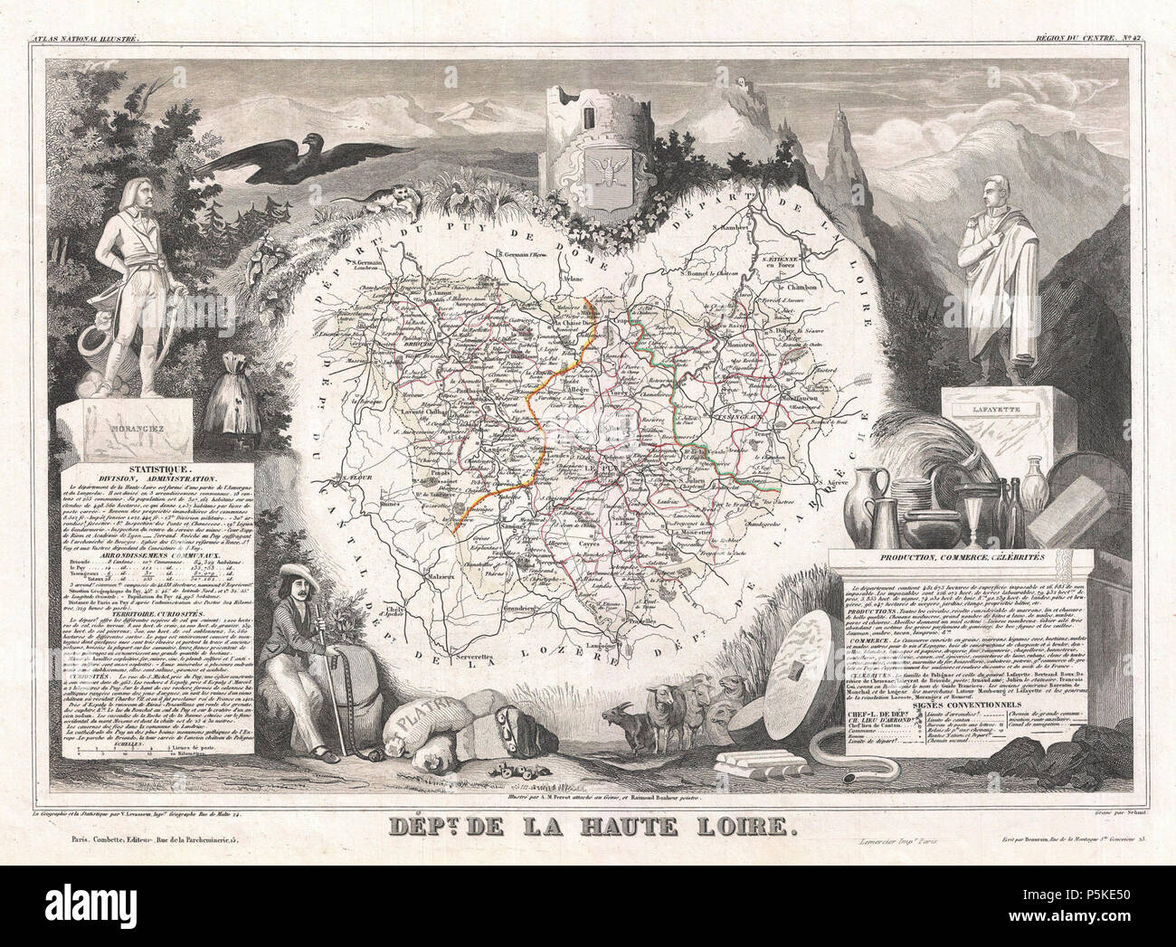 1852 Levasseur Map of the Department De La Haute Loire, France (Loire Valley Region) - Geographicus - HauteLoire-levasseur-1852. Stock Photo