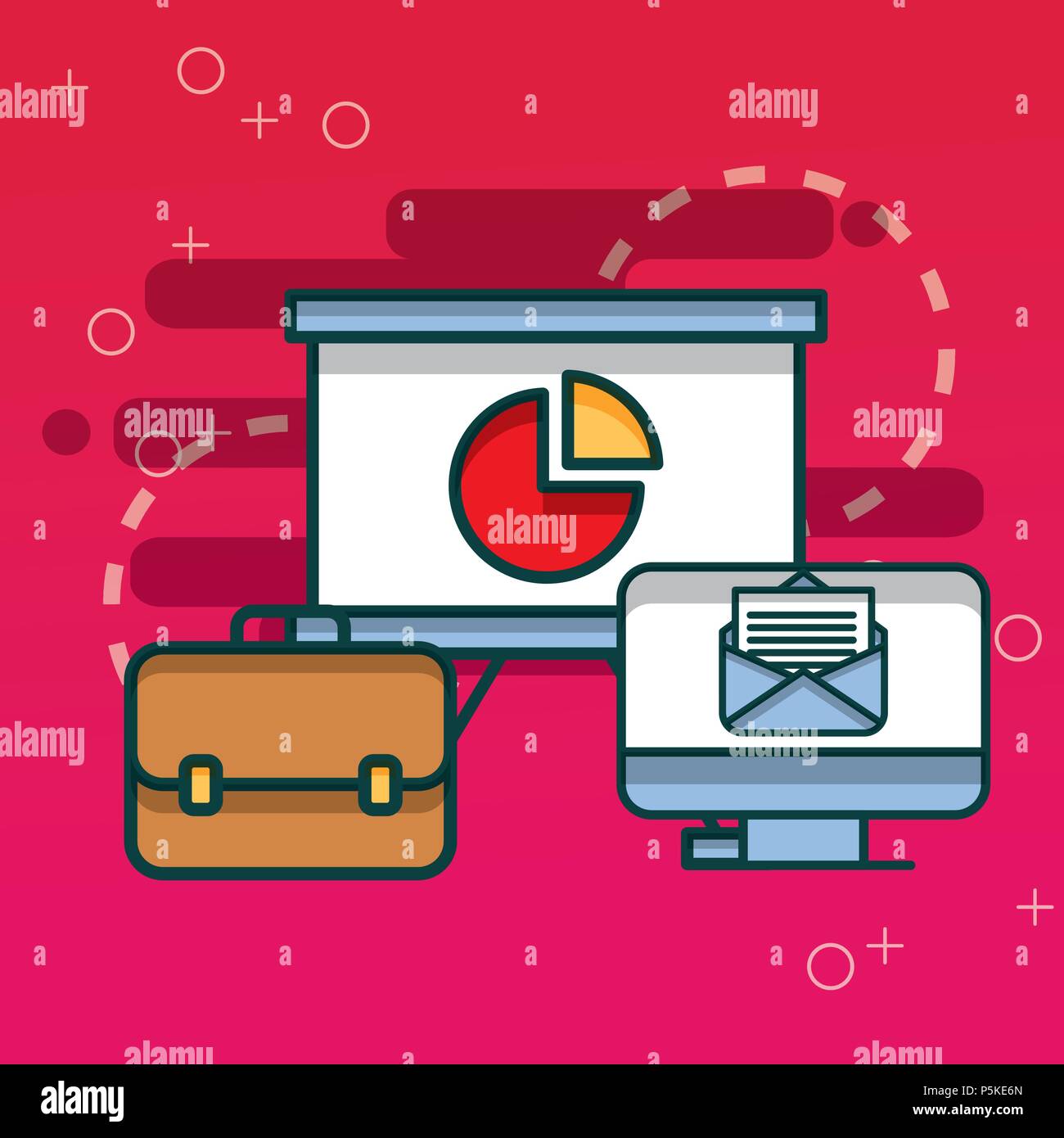 computer email board chart and business briefcase office vector