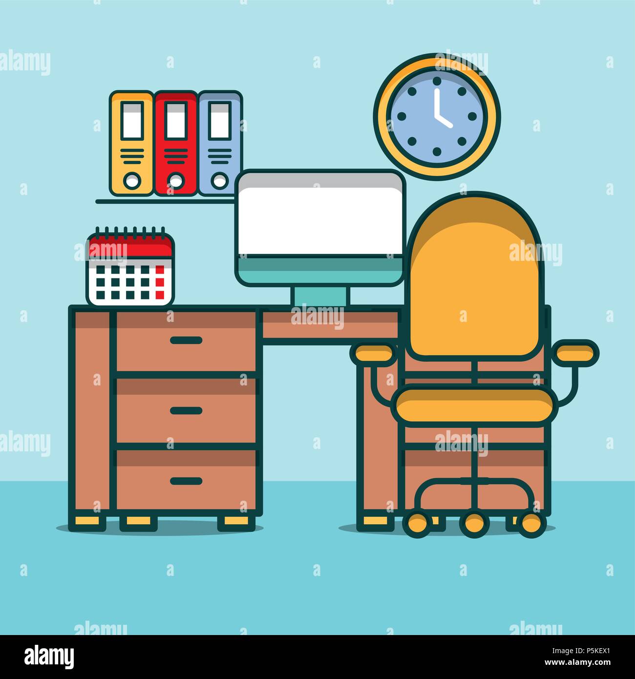 computer calendar clock shelf binders clock desk furniture office Stock ...