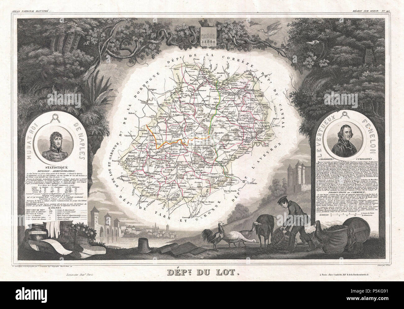 Lot Department Map Levasseur map of the department du lot hi-res stock photography and ...