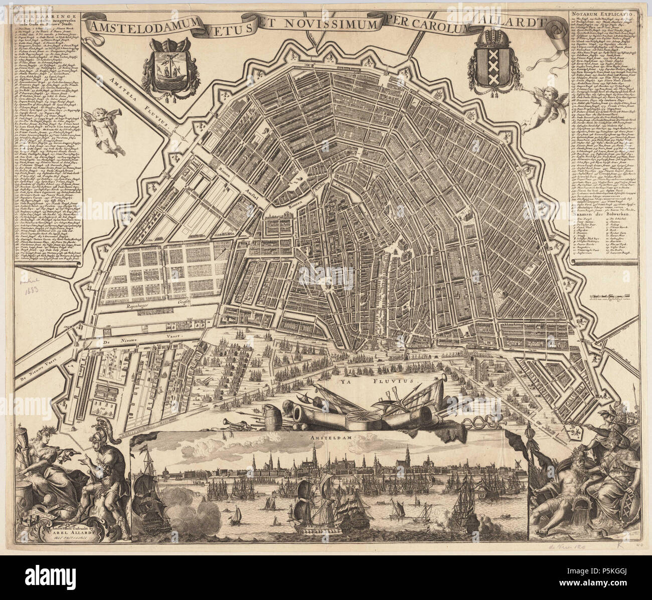 N/A. Nederlands: Beschrijving Amstelodamum vetus et novissmum per Carolus Allardt Derde editie van de kaart van Amsterdam op schaal ca. 1:7.900, gedrukt en uitgegeven door Carel Allardt. Langs de onderrand een profiel van Amsterdam gezien vanaf het IJ. Oriëntatie: zuidzuidwest boven. Documenttype kaart Vervaardiger Allard, Carel (1648-1709) Collectie Collectie Atlas Kok Datering 1682 t/m 1683 Inventarissen http://archief.amsterdam/archief/10095/107 Afbeeldingsbestand KOKA00091000001 + - 70%%%%%%%% Leaflet . 1682 t/m 1683. Allard, Carel (1648-1709) 85 Allard, Carel (1648-1709), Afb KOKA00091000 Stock Photo