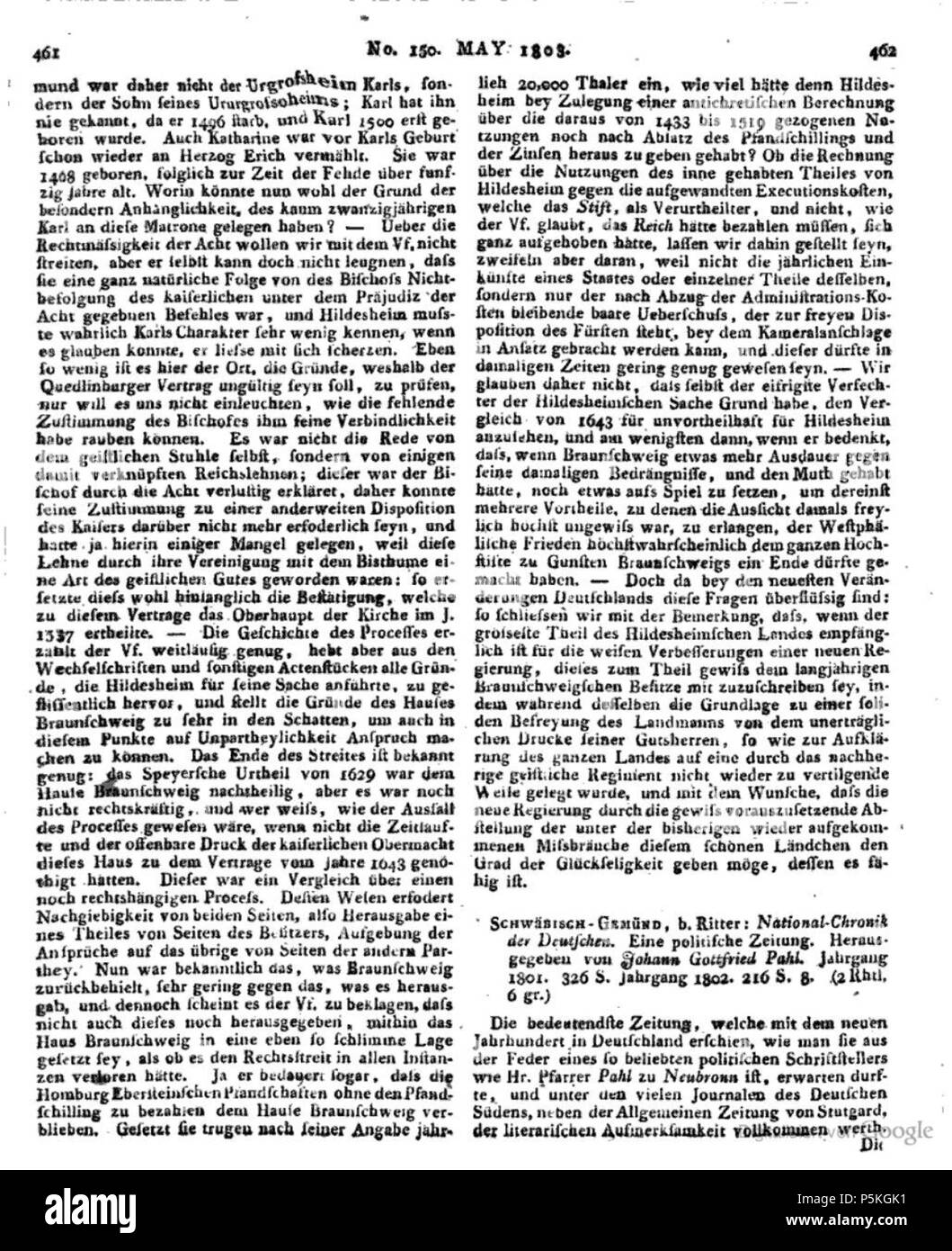 N/A. Allgemeine Literaturzeitung. 2. Band, Mai-Juni 1803, daraus: Schwäbisch Gmünd . 1803. Unknown 86 Allgemeine Literaturzeitung (1803) 1 Stock Photo