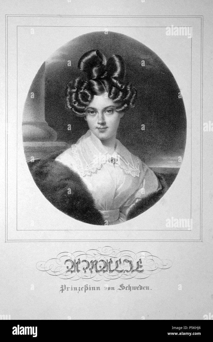 N/A. Deutsch: Amalie Marie Charlotte Prinzessin von Schweden (1805-1853) Lithographie von Josef Kriehuber, um1830 . circa 1830. Josef Kriehuber (1800 -1876) 92 Amalie Prinzessin von Schweden Litho Stock Photo