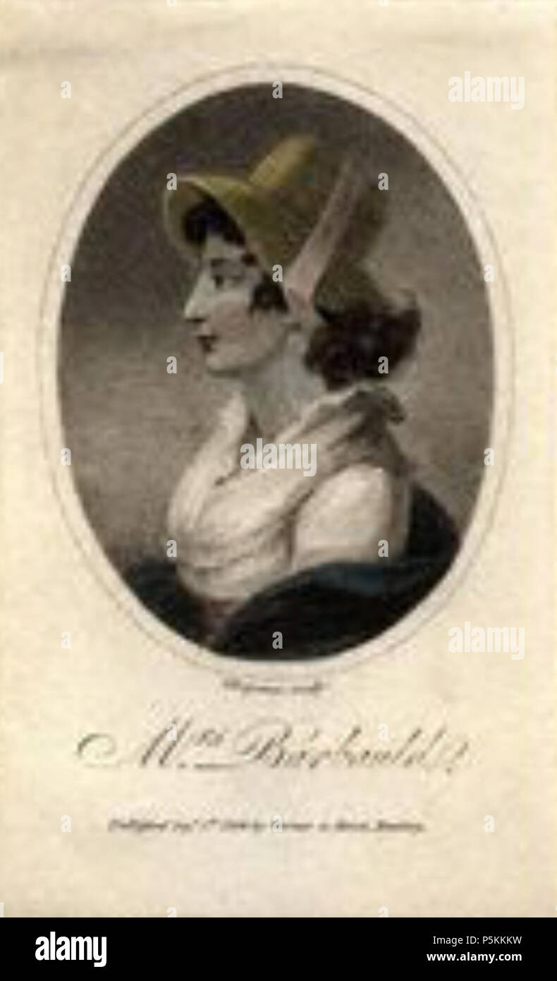 N/A. Deutsch: Anna Laetitia Barbauld (* 1743; † 1825), englische Autorin. 1798. Stich von John Chapman (tätig 1792-1823) nach einem unbekannten Künstler 105 Anna-Letitia-Barbauld Stock Photo