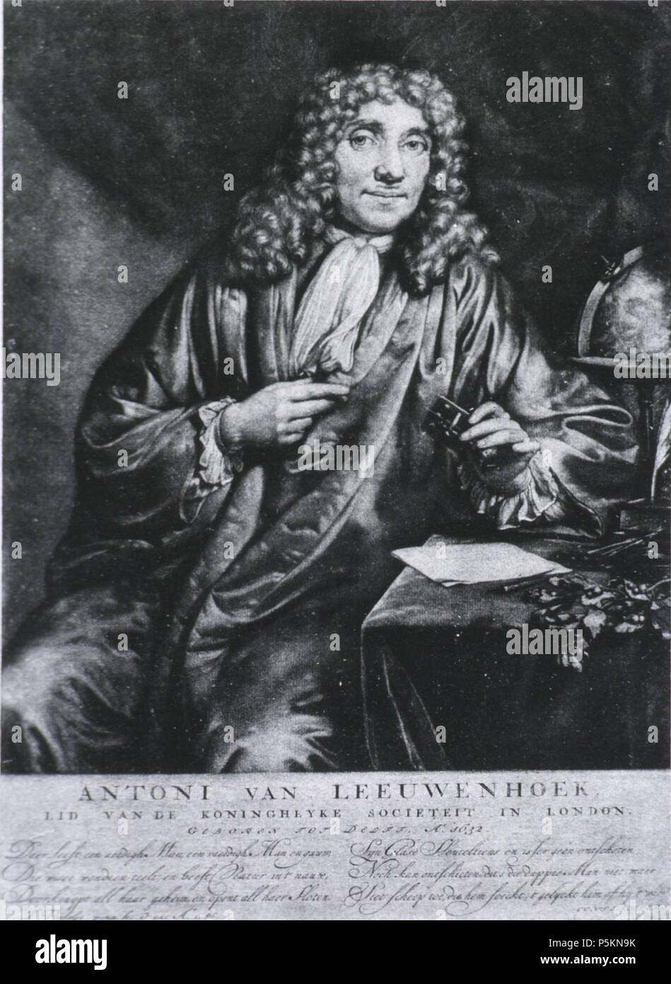 N/A. Portrait of Antoni van Leeuwenhoek (1632—1723). 1686. Jan Verkolje (1650—1693) 112 Antoni van Leeuwenhoek (by Jan Verkolje, 1686) Stock Photo