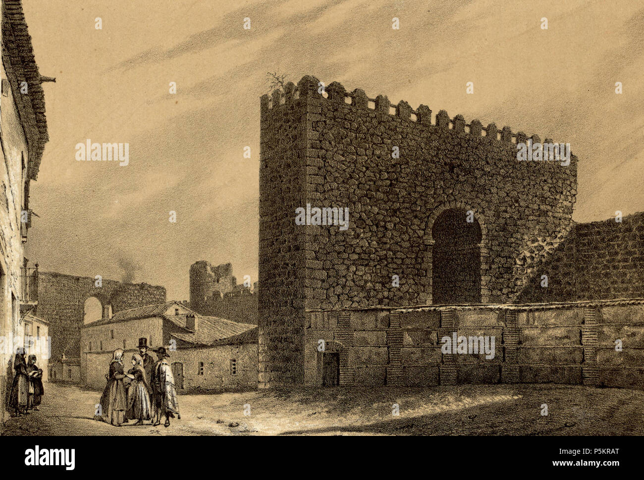 1853, Recuerdos y bellezas de España, Castilla la Nueva, tomo II, Talavera de la Reina, restos de la antigua fortificación (cropped). Stock Photo
