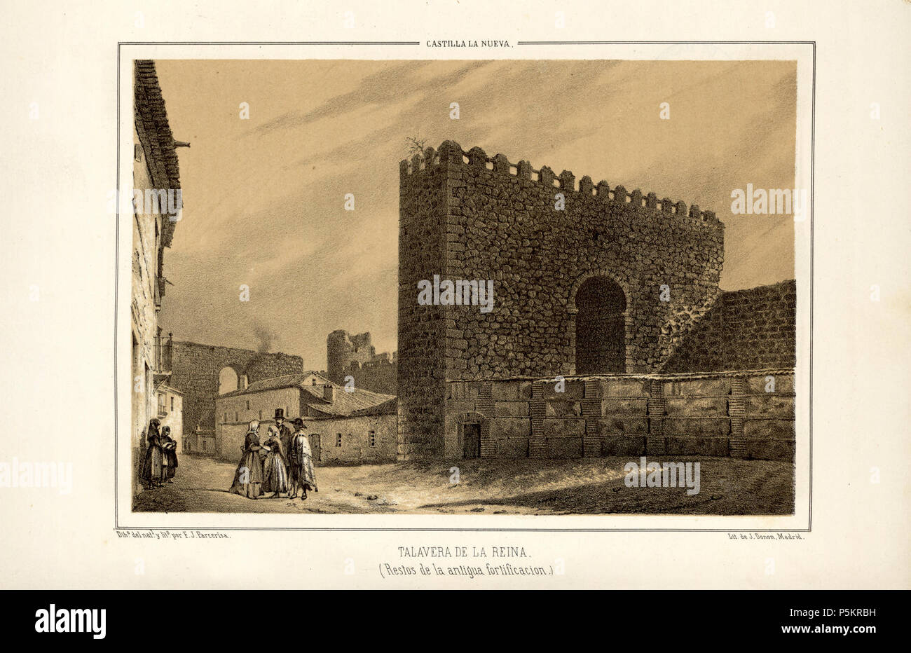 1853, Recuerdos y bellezas de España, Castilla la Nueva, tomo II, Talavera de la Reina, restos de la antigua fortificación. Stock Photo