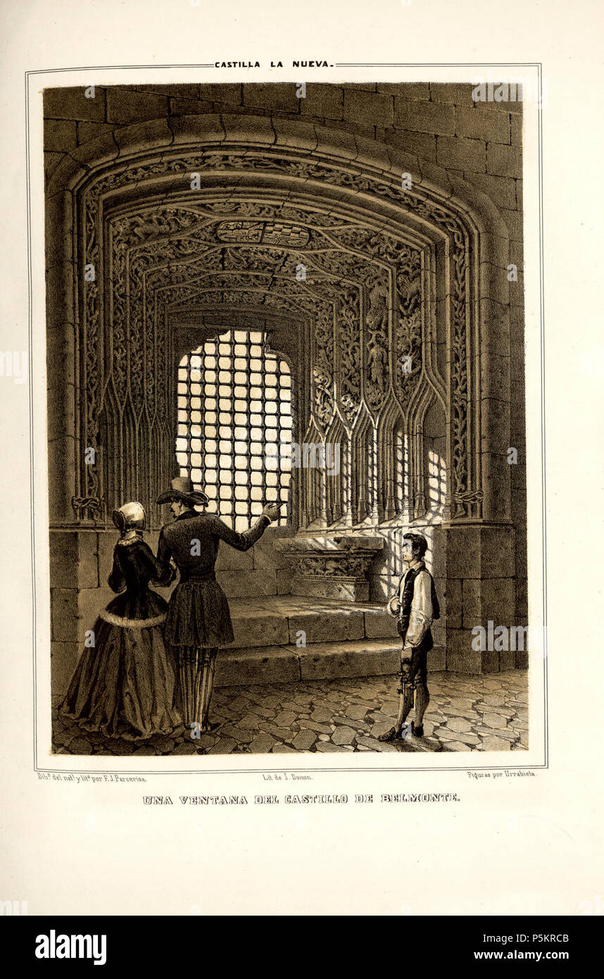 1853, Recuerdos y bellezas de España, Castilla la Nueva, tomo II, Una ventana del castillo de Belmonte. Stock Photo
