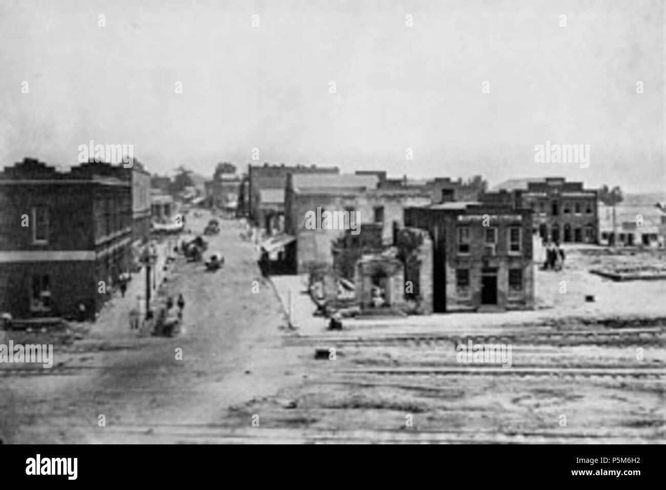 N/A. An Atlanta street, showing the destruction inflicted on the city by Union general William T. Sherman's troops, in 1864. .   George N. Barnard  (1819–1902)     Alternative names G. N. Barnard; George Barnard; George Norman Barnard  Description American photographer and daguerreotypist Best known for his album of sixty-one albumen prints in 'Photographic Views of Sherman's Campaign' (pub. 1866) documenting the battlefields after Sherman's march through the South.  Date of birth/death 23 December 1819 4 February 1902  Location of birth Coventry  Work location Oswego, New York City, Syracuse, Stock Photo