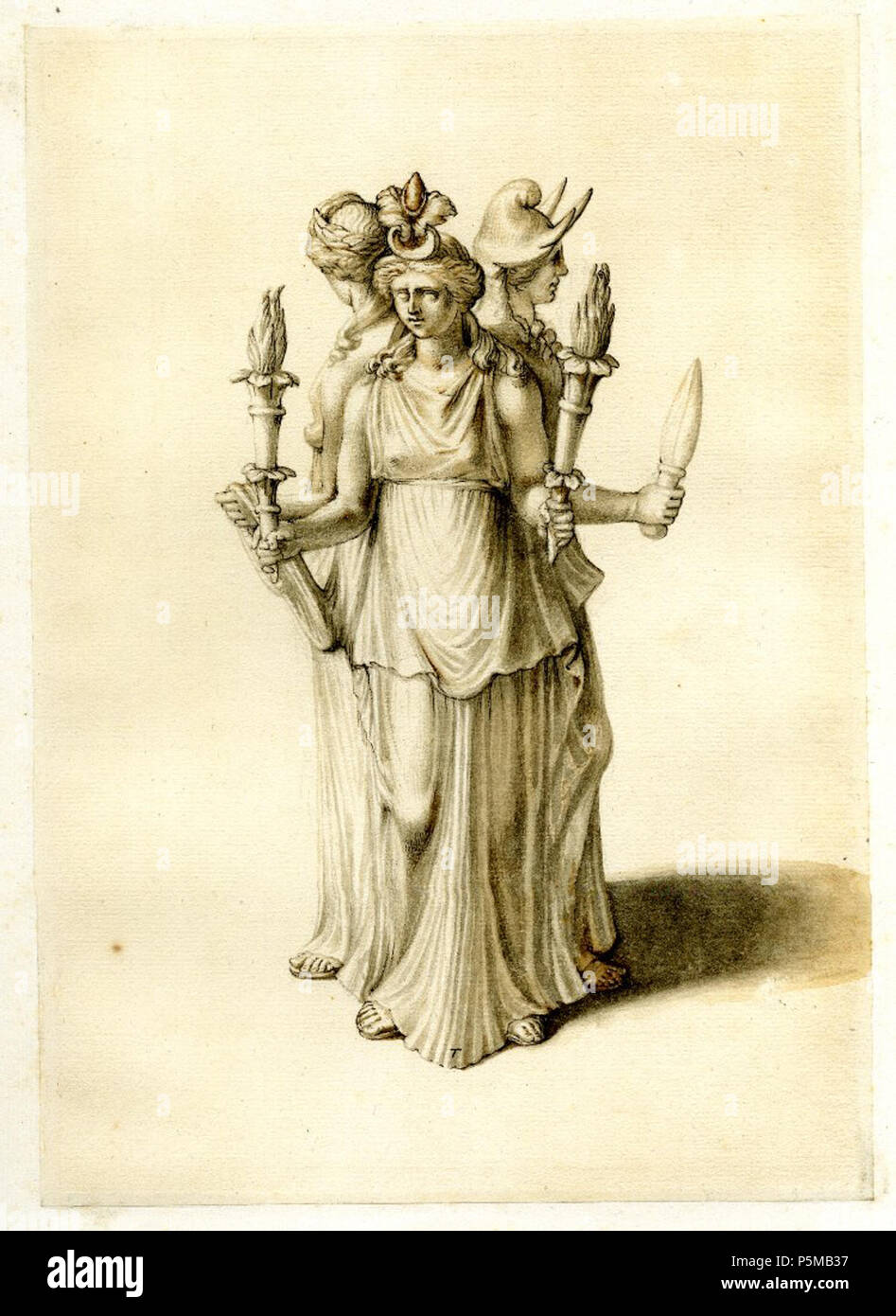 N/A. English: Statuette of Triple-bodied Hekate. Pen, ink and light brown and grey wash. 29 June 2011.   Richard Cosway  (1742–1821)      Description English miniaturist  Date of birth/death 5 November 1742 4 July 1821  Location of birth/death Tiverton, Devon London  Work location London; Paris  Authority control  : Q2539929 VIAF:40191108 ISNI:0000 0001 1626 2345 ULAN:500115280 LCCN:n93108180 NLA:35510021 WorldCat 97 AN00969955 001 l Stock Photo
