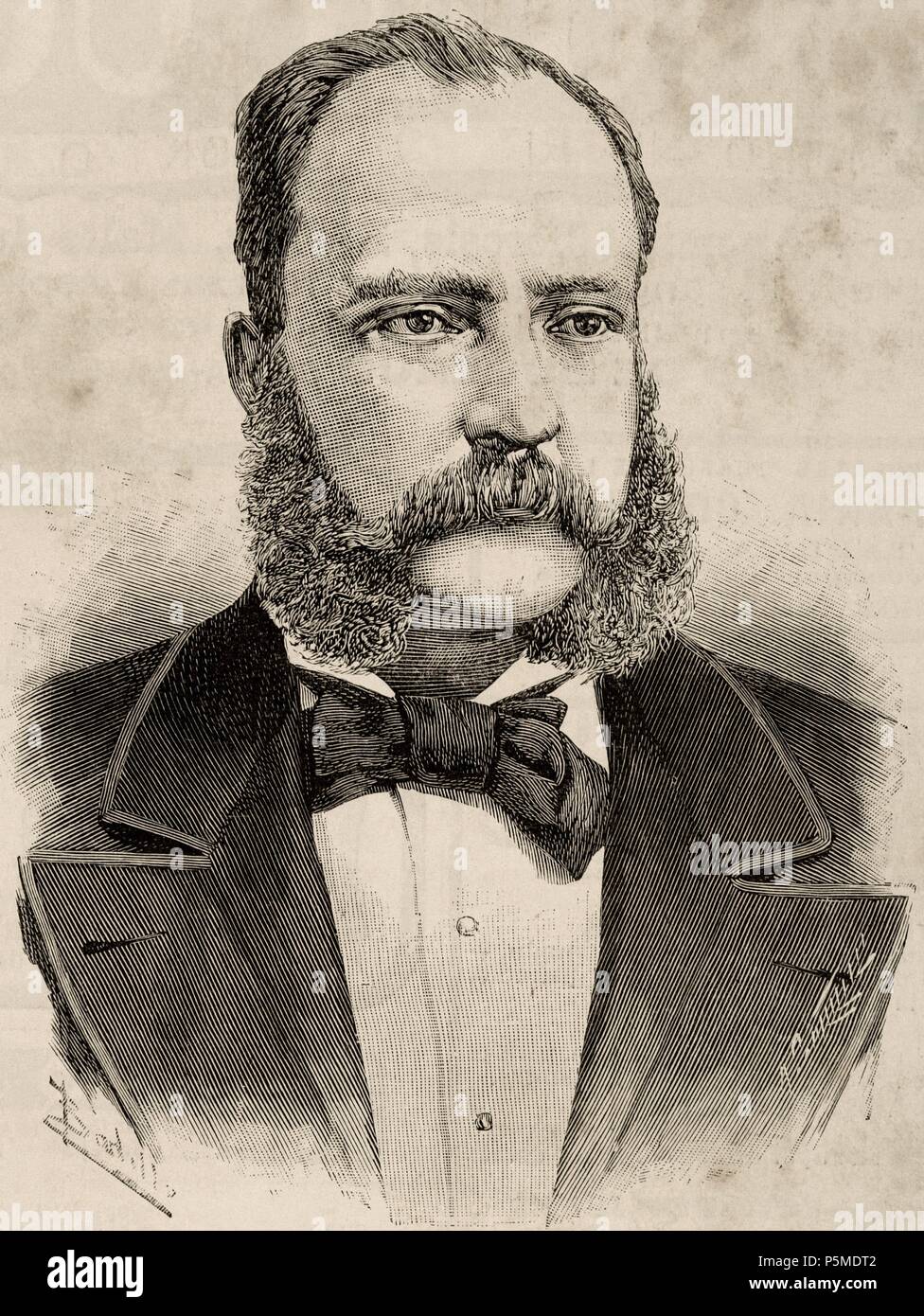 Martin Barrundia (d.1890). Guatemalan general and politician. Engraving ...