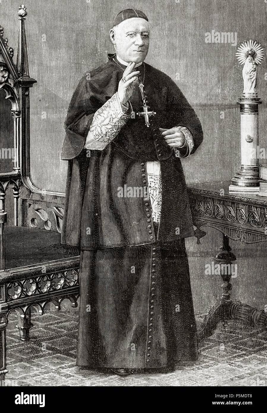 Francisco de Paula Benavides Navarrete (1810-1895). Spanish prelate. Cardinal Archbishop of Zaragoza. Engraving of The Spanish and American Illustration, 1892. Stock Photo