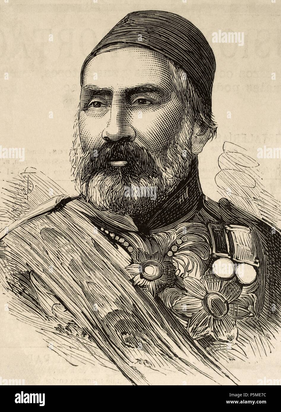 Abdulkerim Nadir Pasha (1809-1883). Turkish military. Engraving in The Spanish and American Illustration, 1877. Stock Photo