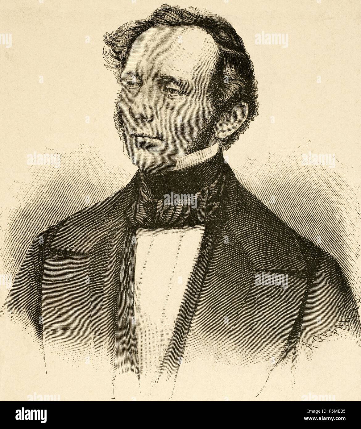 Hermann von Beckerath (1801-1870). Prussian politician and banker. Engraving in World History, 1885. Stock Photo
