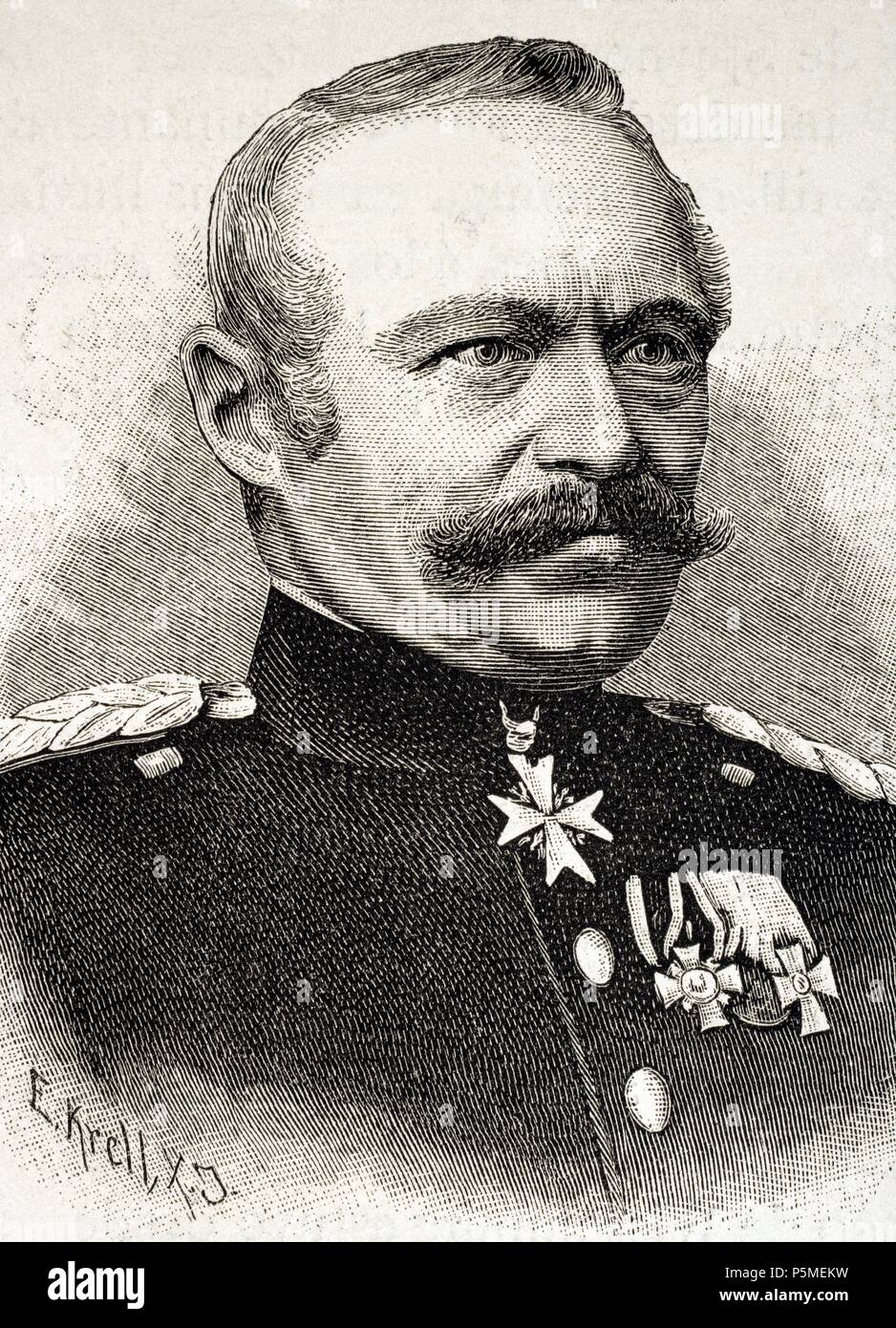 Julius von Bose (1809-1894). Prussian general. Engraving in The Universal History, 1885. Stock Photo