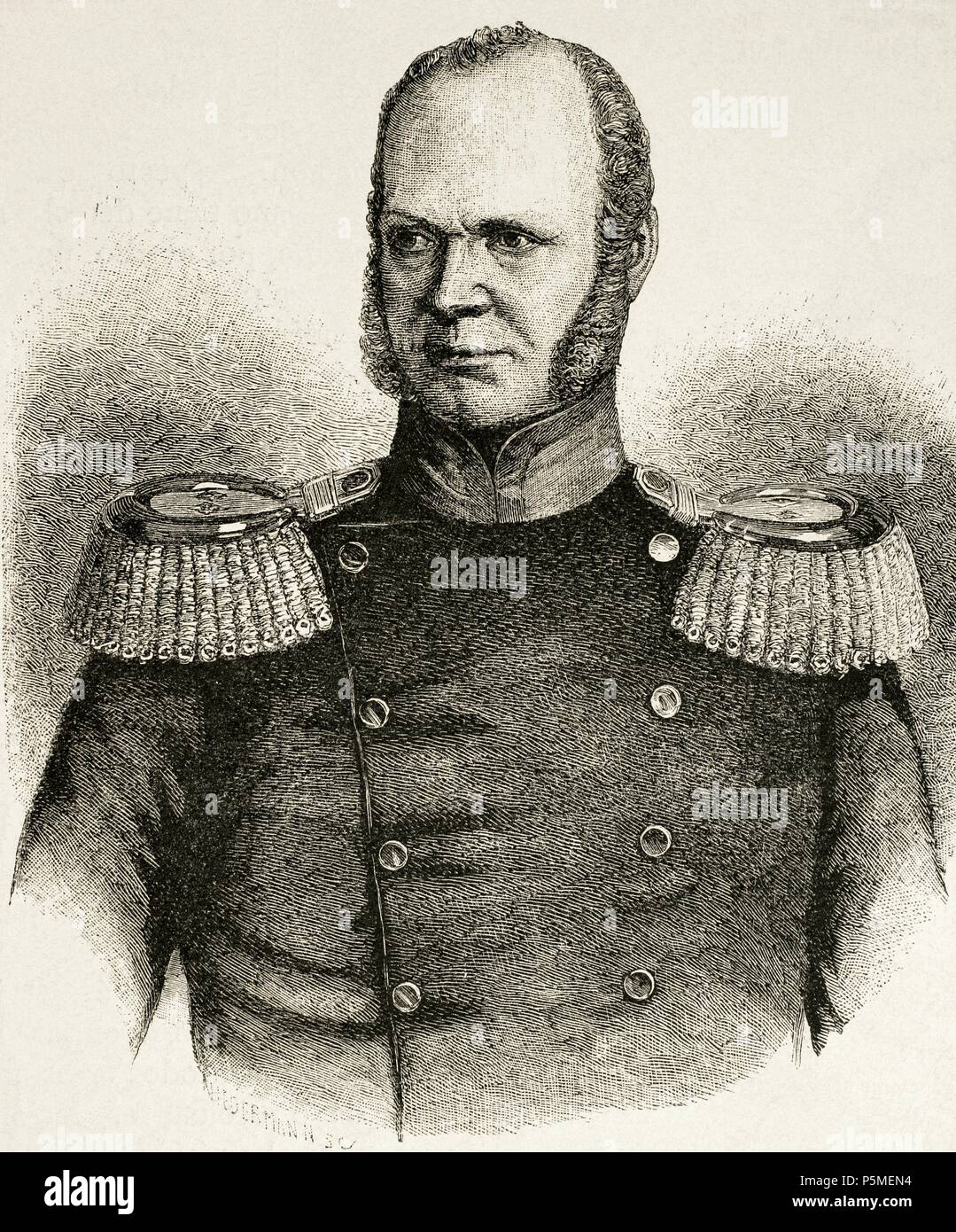 Friedrich Wilhelm, Count Brandenburg (1792-1850). German military and politician. Engraving in The Universal History, 1885. Stock Photo
