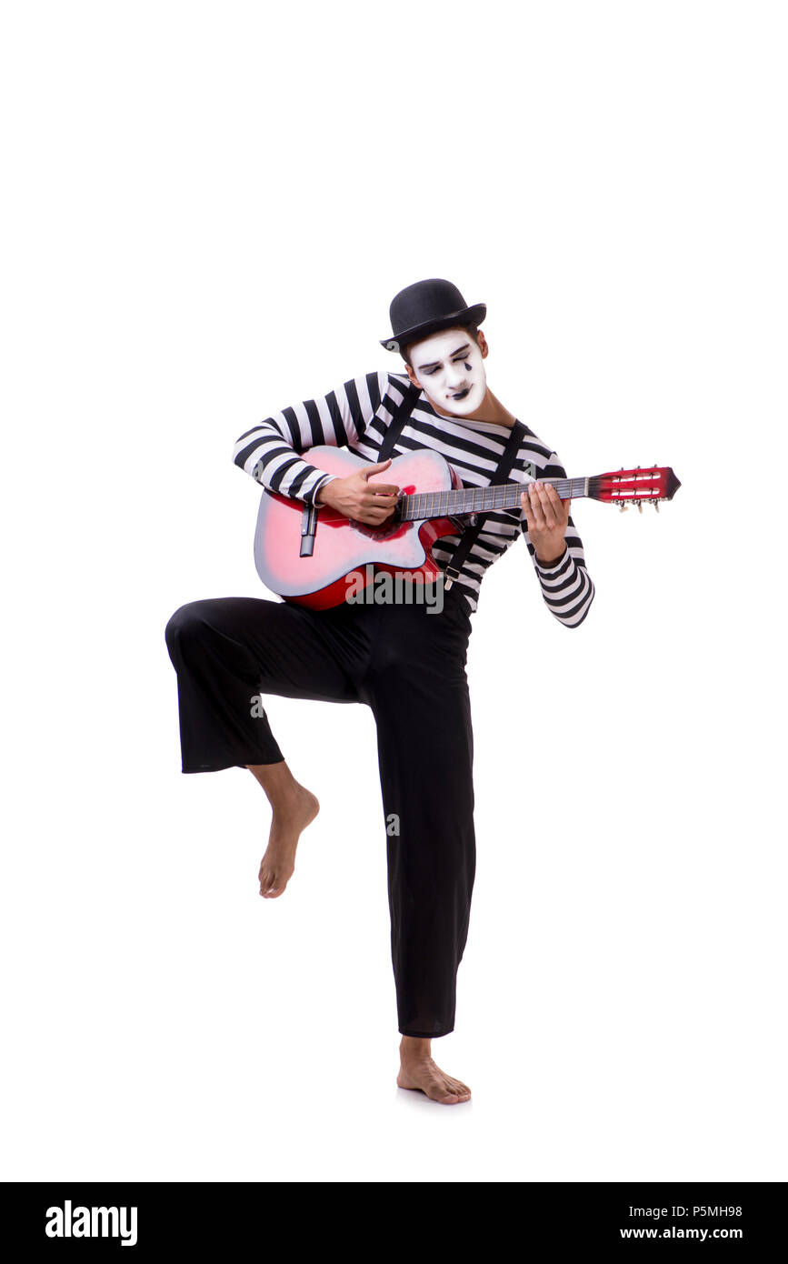 Mime playing guitar isolated on white Stock Photo