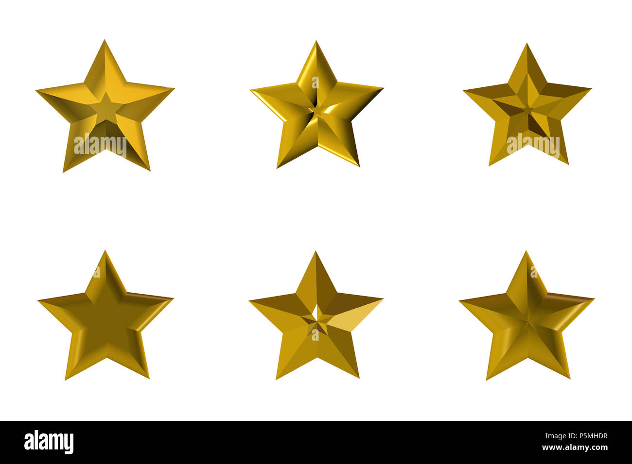 illustration with scene six gold stars on white background Stock Photo