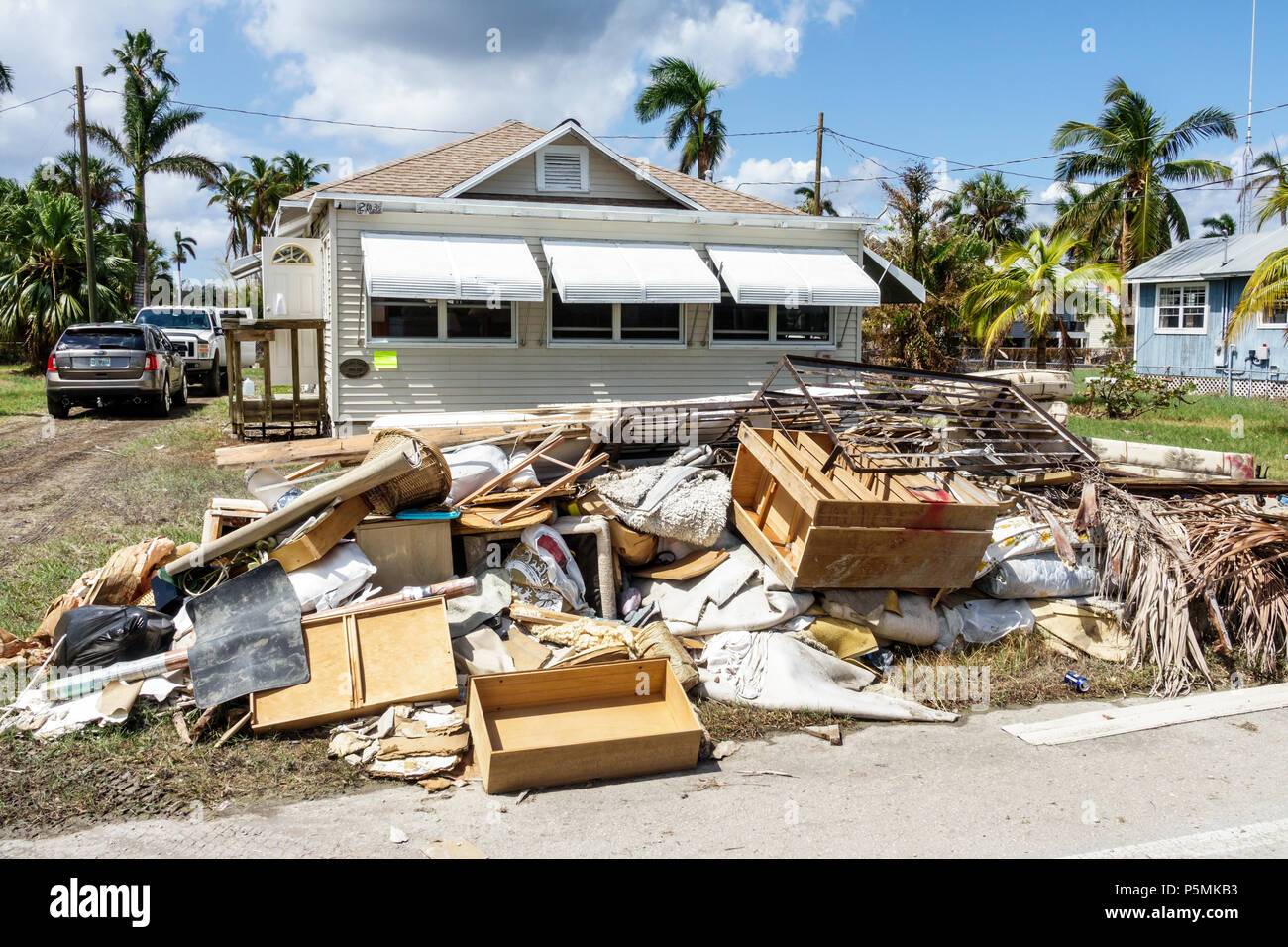 Everglades City Florida,after Hurricane Irma,houses homes residence,storm disaster recovery cleanup,surge flood damage destruction aftermath,trash,deb Stock Photo