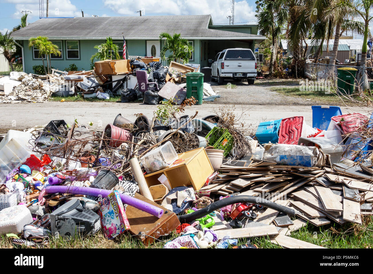 Everglades City Florida,after Hurricane Irma,houses homes residence,storm disaster recovery cleanup,surge flood damage destruction aftermath,trash,deb Stock Photo