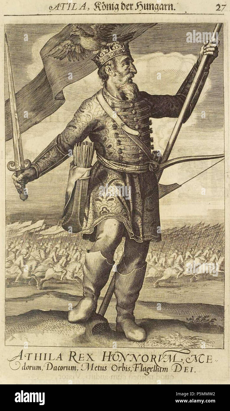 N/A. Magyar: Attila hun király . 1664. Lanzmar Ferenc (1623-1658) 148 Attila Rex Hunnorum Stock Photo