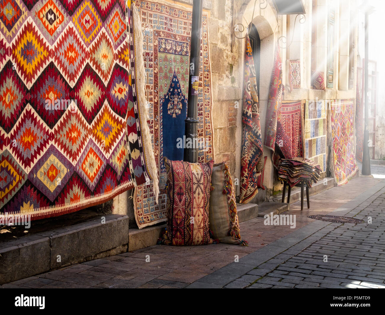 detail shot from handmade carpet and rug store in Antalya, Turkey Stock