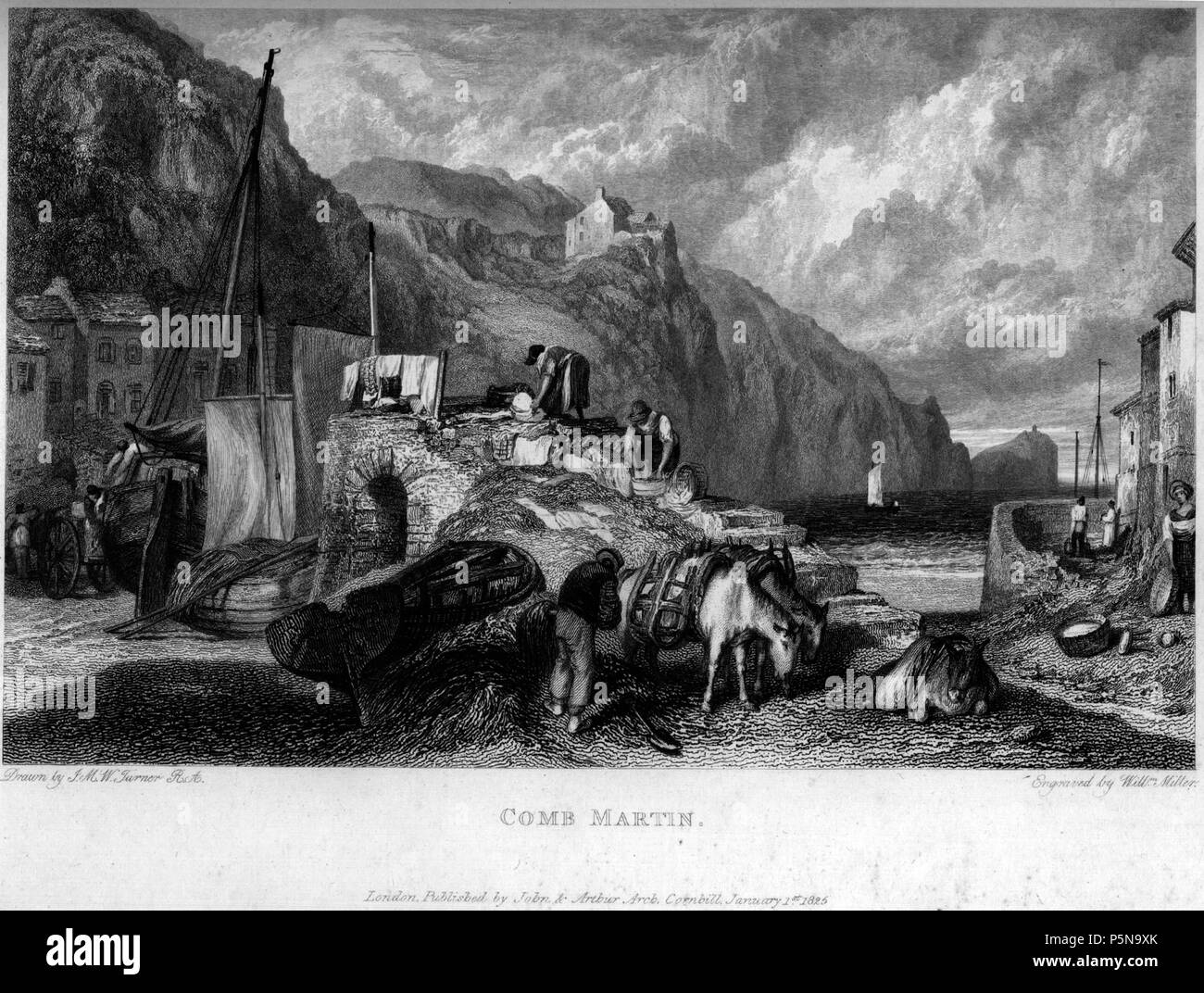 N/A. Comb Martin. engraving by William Miller after J M W Turner, published in Picturesque Views on the Southern Coast of England from drawings made principally by J.M.W. Turner, R.A. and engraved by W.B. Cooke, George Cooke and other eminent engravers, John and Arthur Arch, London 1826 . 1826.   William Miller  (1796–1882)     Alternative names William Frederick I Miller; William Frederick, I Miller  Description Scottish engraver  Date of birth/death 28 May 1796 20 January 1882  Location of birth/death Edinburgh Sheffield  Authority control  : Q2580014 VIAF:75215312 ISNI:0000 0000 6708 7623 U Stock Photo