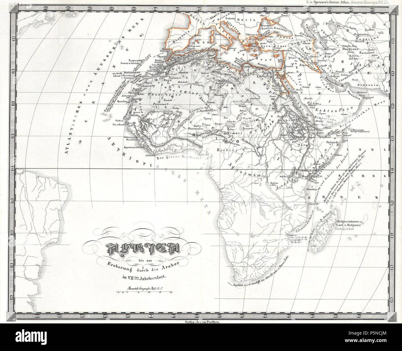 1855 Perthes Map of Africa prior to the Arab Invasions of the 7th Century - Geographicus - AfricaPreArab-perthes-1855. Stock Photo