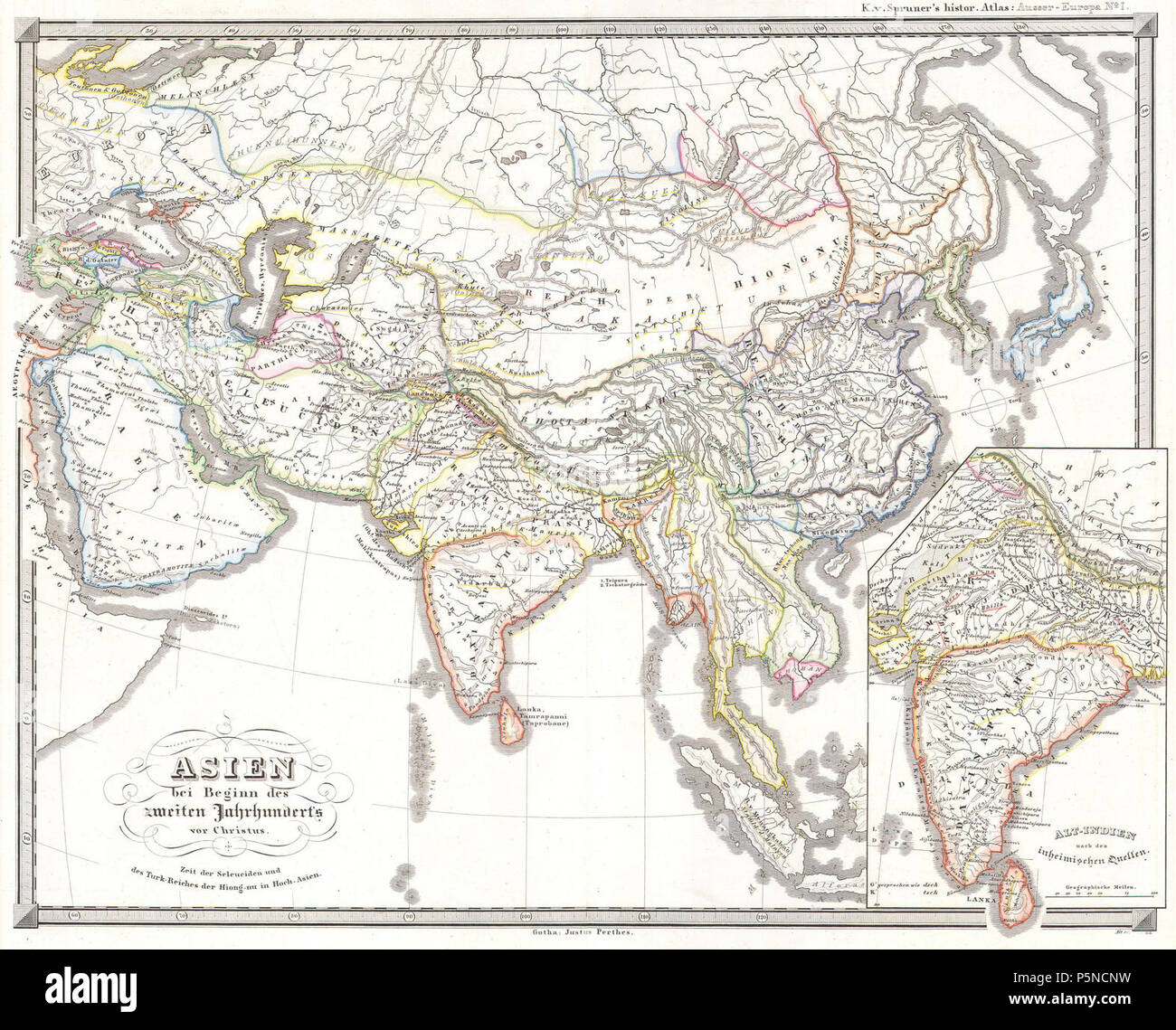 1855 Spruner Map of Asia 200 B.C.E ( Han China, Seleucid Empire ) - Geographicus - AsiaChristus-spruner-1855. Stock Photo