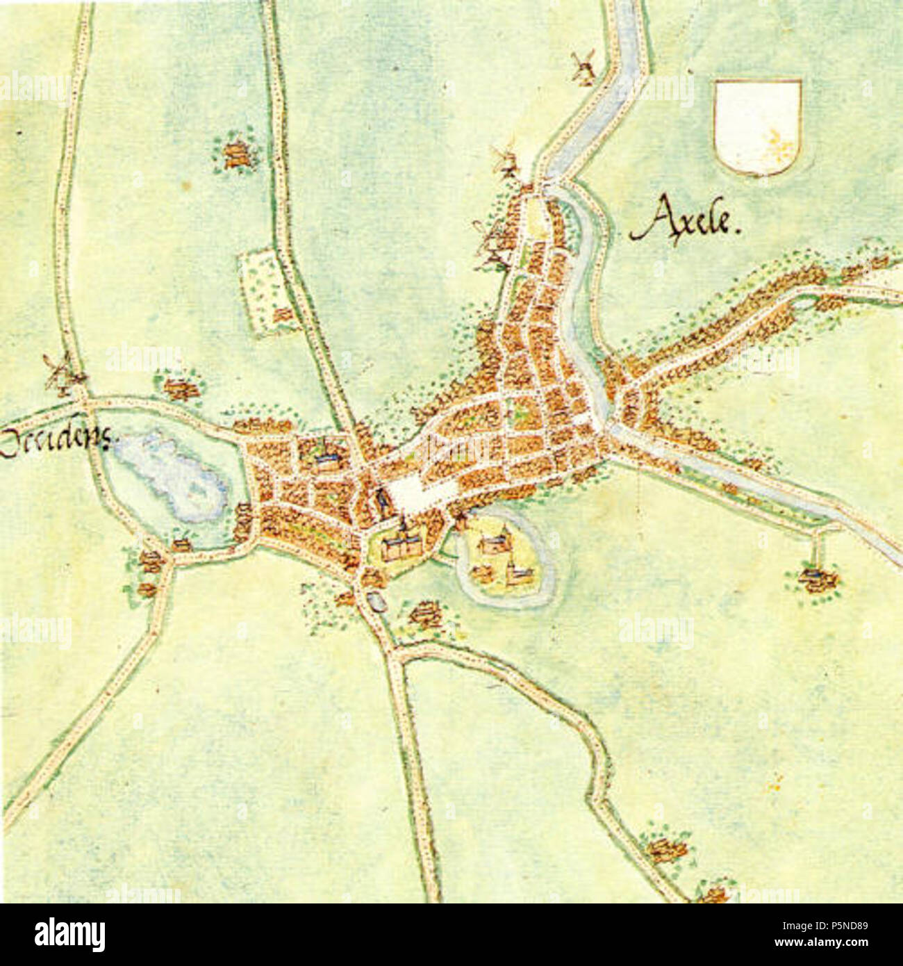 N/A. Deutsch Karte der Stadt Axel, Niederlande, ca. 1560 English Map