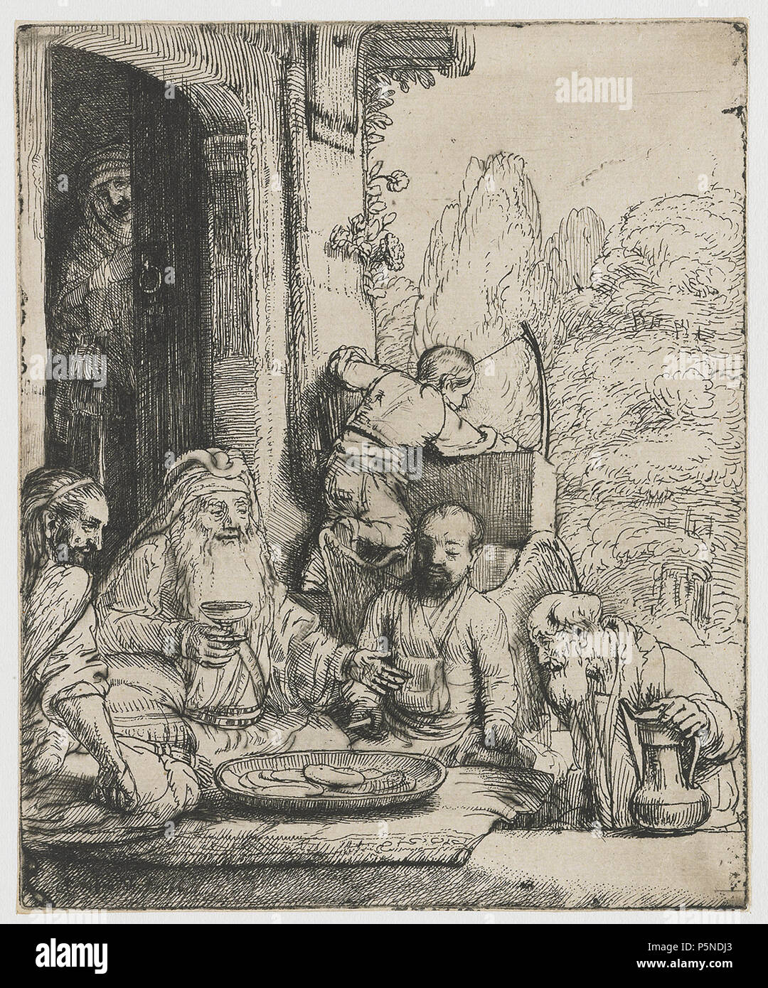 Abraham Entertaining the Angels  1656. N/A 158 B029 Rembrandt Stock Photo